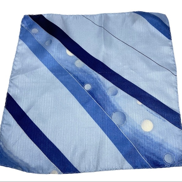 Men’s Suit Pocket Square 100% Silk Blue Stripes And Circle Pattern. - Picture 2 of 4